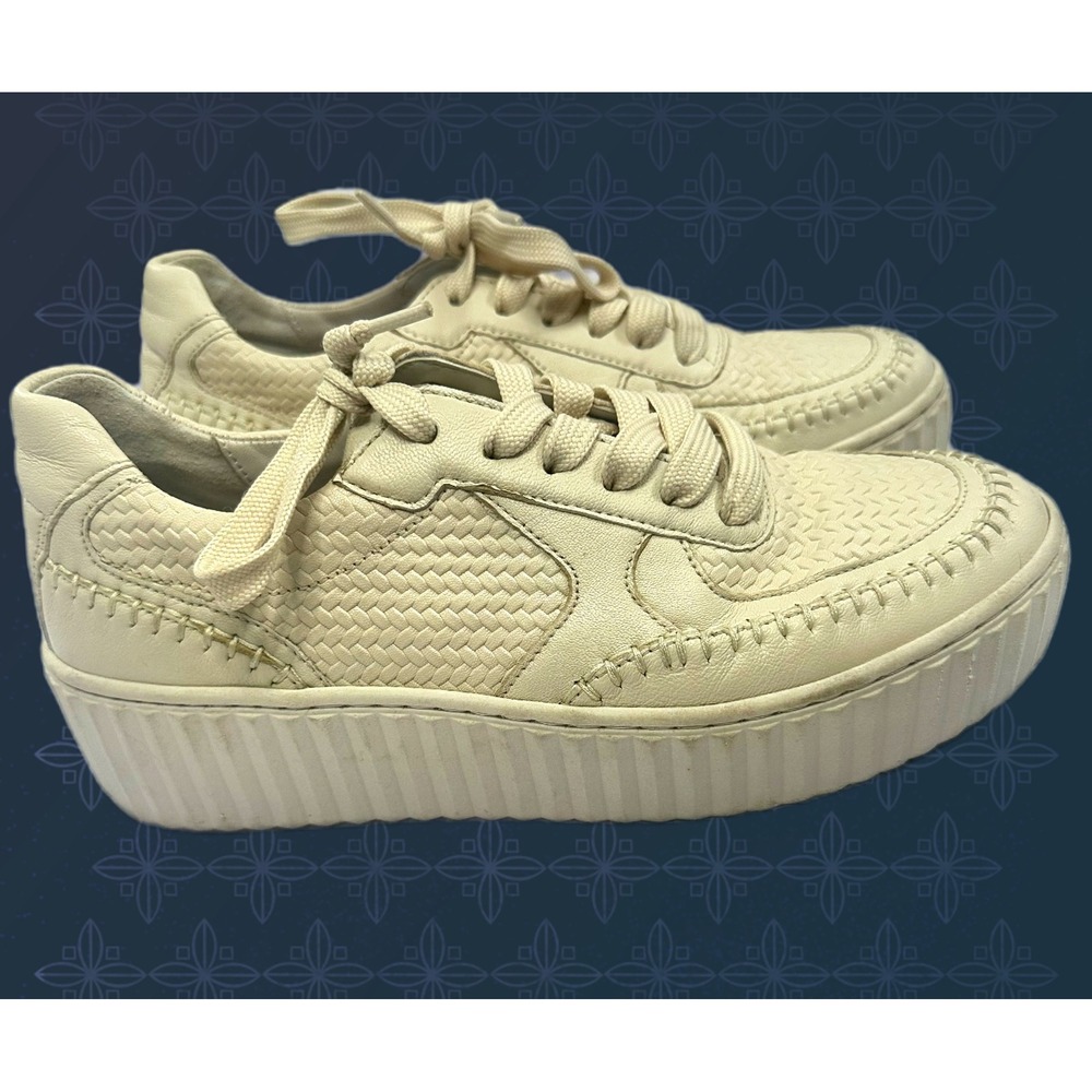 Gabor Womens Cream Leather Woven Platform Sneakers Whipstitch Lace Up Size 6